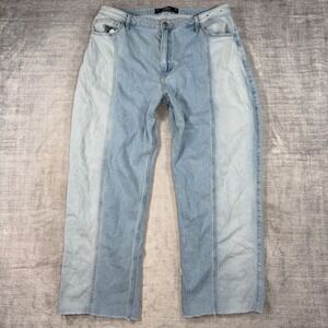 Hollister Jeans Womens 33x29 Blue Denim Relaxed Two Tone Ultra High Rise Dad